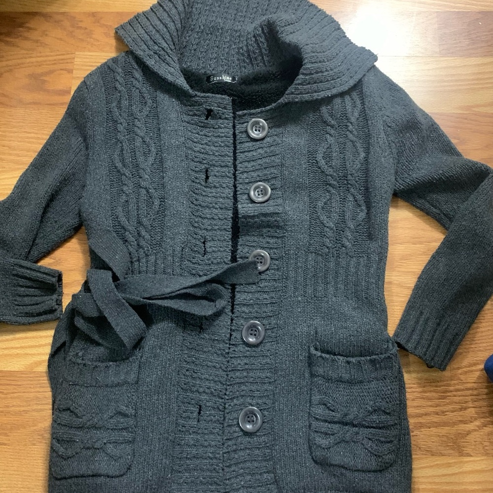 Stylish Black Cable Knit Cardigan